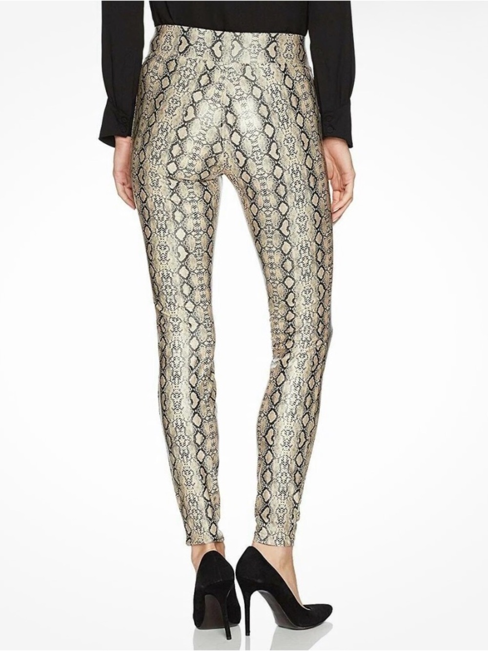 HUE Metallic Snake-Print Skinny Pants in Gold and Black